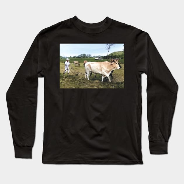 Colorized vintage photo of Mexican Farmer Long Sleeve T-Shirt by In Memory of Jerry Frank